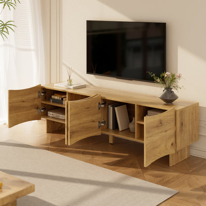 Tv-kast – Tv-meubel – Mediaconsole – Opbergkast – Entertainmentmeubel – Natuurlijke Kleur – 155 cm Breed – Modern Gegolfd Design