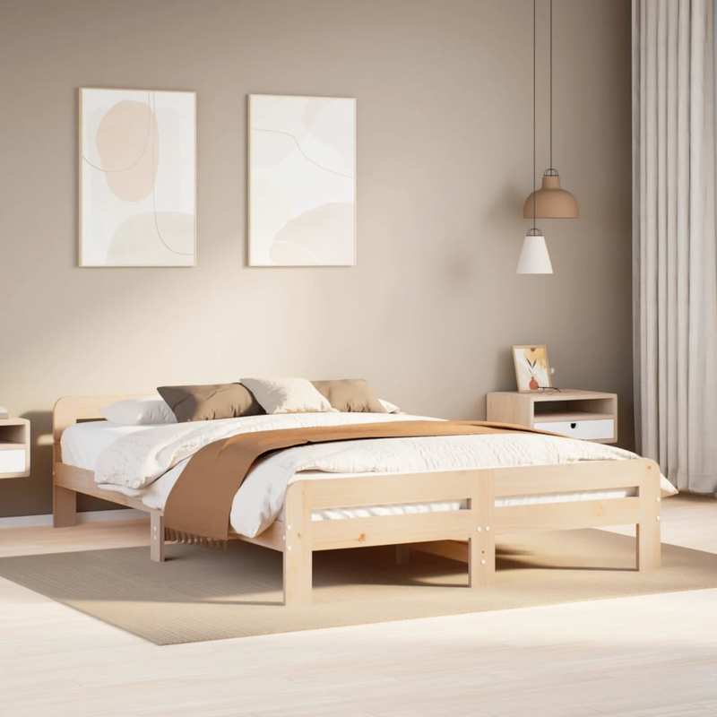 Bedframe – Tweepersoonsbed – Bed – Massief Houten Bed – Houten Ledikant – Dennehouten Materiaal – Geschikt Voor Matras 150x200 Cm – Stevig En Duurzaam