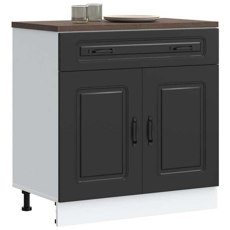 Keukenkast – Opbergkast – Voorraadkast – Ladekast – Kast – Zwart – Geperst Hout – Compact Design 60x36x103 cm