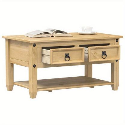 Salontafel – Koffietafel – Bijzettafel – Woonkamertafel – Tafeltje – Massief Dennehout – 2 Lades – Compact 85x50x45 cm