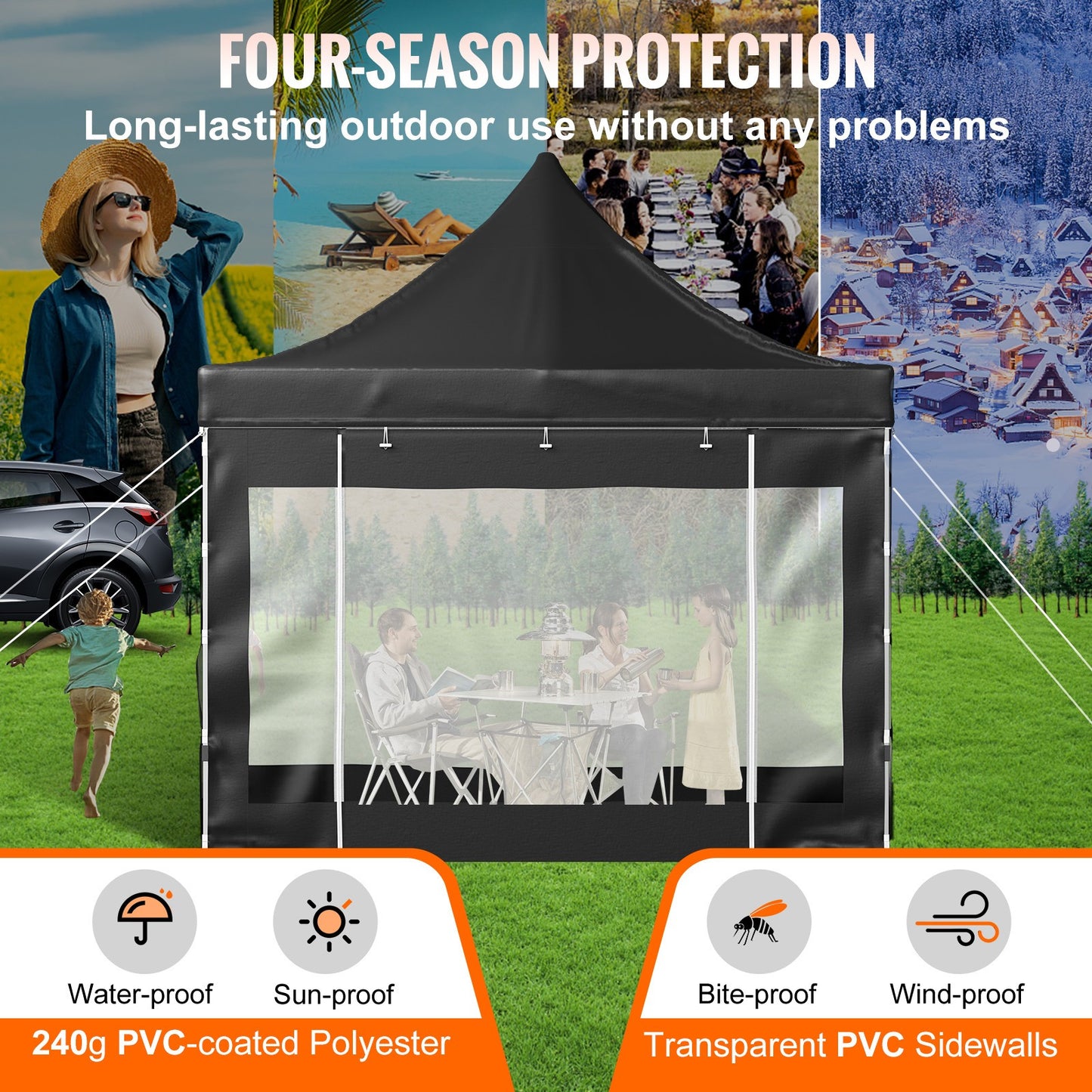 Pop-up Partytent – Prieel – Tuin Tent – Overkapping – Carport – 3x3 Meter – Waterdicht PVC-gecoat Polyester – Verstelbare Hoogte