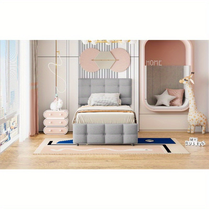 Verstelbaar Bed – Bedframe – Logeerbed – Eenpersoonsbed – Slaapbed – 90 x 200 cm – Huidvriendelijke Linnen Hoes – Laag Profiel Design
