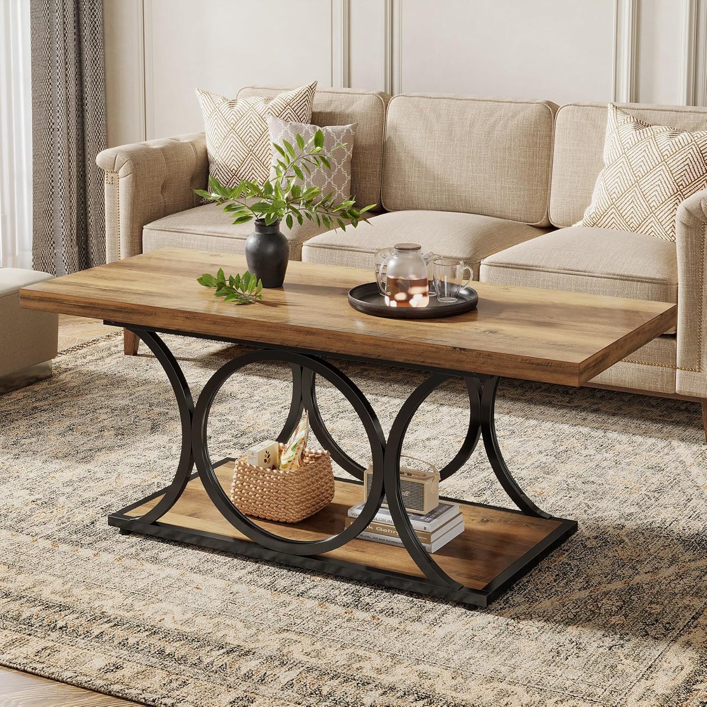 Salontafel – Koffietafel – Woonkamertafel – Tafel – Bijzettafel – Wit & Goud – 120 cm – 2-laags met Opbergruimte