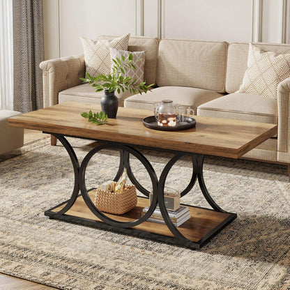 Salontafel – Koffietafel – Woonkamertafel – Tafel – Bijzettafel – Wit & Goud – 120 cm – 2-laags met Opbergruimte