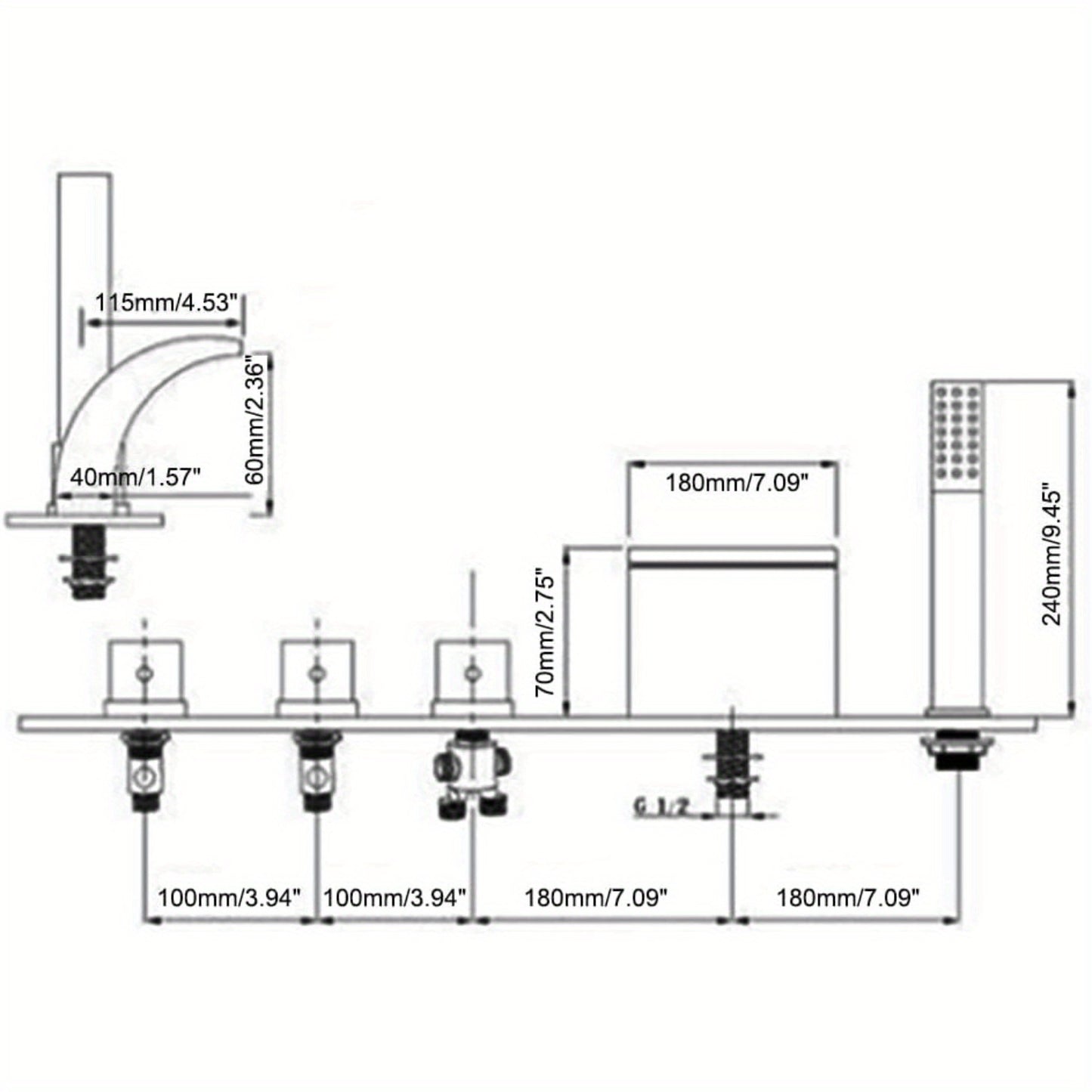 Badkraan – Badmengkraan – Badthermostaat – Douchekraan – Badarmatuur – Messing Met Chroom Afwerking – Compleet Met Handdouche En Watervaluitloop