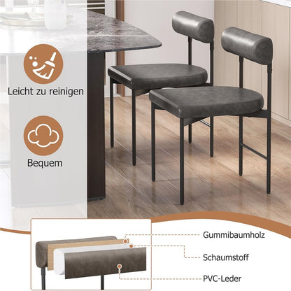 Eetkamerstoelen – Stoelen – Keukenstoelen – Design Stoelen – Armloze Stoelen – Ergonomisch Comfort – Grijs PVC Kunstleer