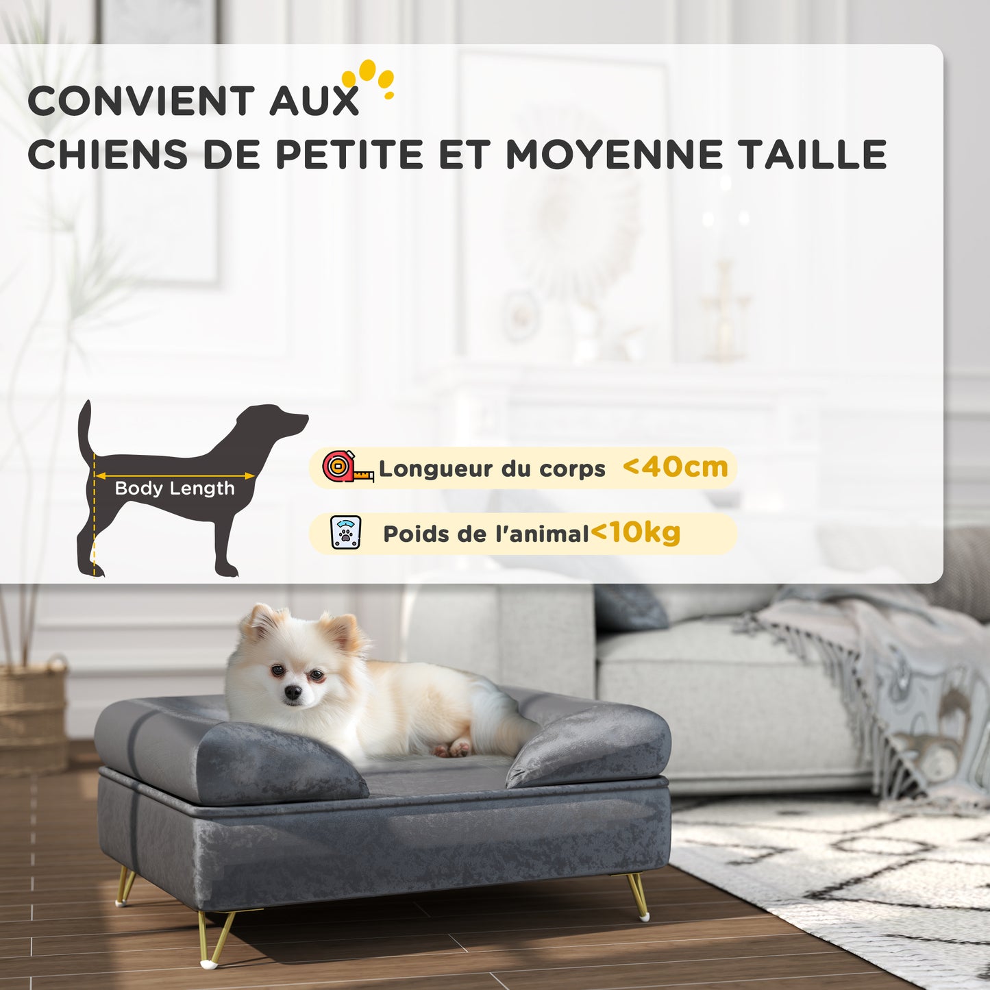 Huisdierenbank – Hondenbank – Kattenbank – Dierenbank – Huisdierenbed – Luxe Dutch Velvet – Afneembare Wasbare Hoes – 76x53,5x34 cm – Stevige Houten Constructie