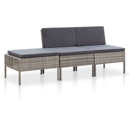 Loungebank – Loungeset – Tuinbank – Tuinmeubel – Balkonbank – Weerbestendig PE Rattan – Stevig Stalen Frame – 3-delig – Inclusief Comfortabele Kussens – Grijs