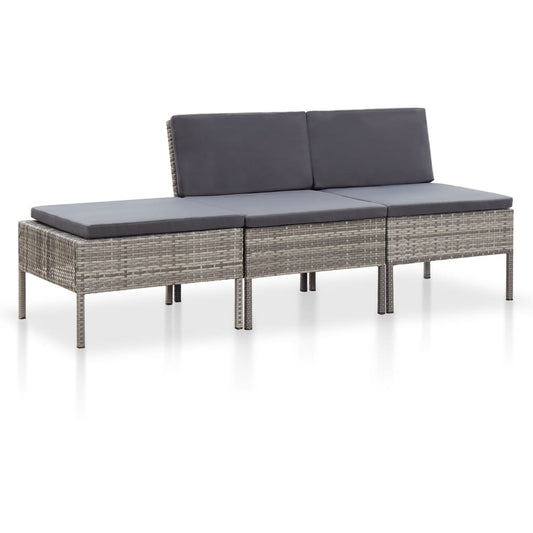 Loungebank – Loungeset – Tuinbank – Tuinmeubel – Balkonbank – Weerbestendig PE Rattan – Stevig Stalen Frame – 3-delig – Inclusief Comfortabele Kussens – Grijs