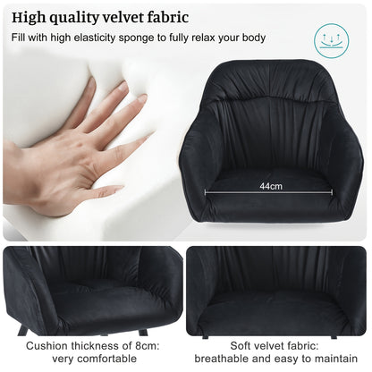 Eetkamerstoel – Stoel – Kuipstoel – Keukenstoel – Woonkamerstoel – Set van 6 – Fluwelen Bekleding – Metalen Poten – Met Armleuning – Verstelbare Voorpoten – Zwart – Eigentijds Design