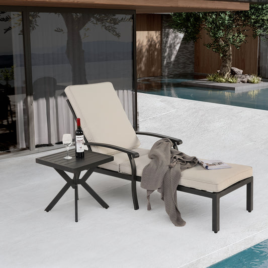 Casual Patio Chair, Adjustable Reclining Rustproof Aluminum Poolside Chaise Lounge Furniture, Waterproof Beige Cushion (1pc)