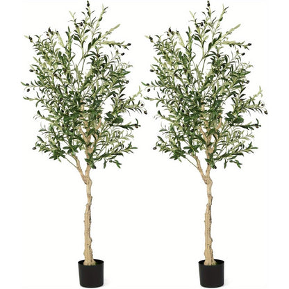 Artificial Olive Trees Set of 2, 182 Cm High Artificial Plant in Cement Pot, Houseplants with Natural Leaves, 72 Fruits, Large Artificial Trees for Office, Home