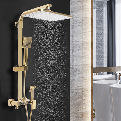 Douche Systeem – Douche Set – Regendouche – Handdouche – Wastafelkraan – Gouden Afwerking – Massief Messing – Verstelbare Handdoucherail 80-120 cm