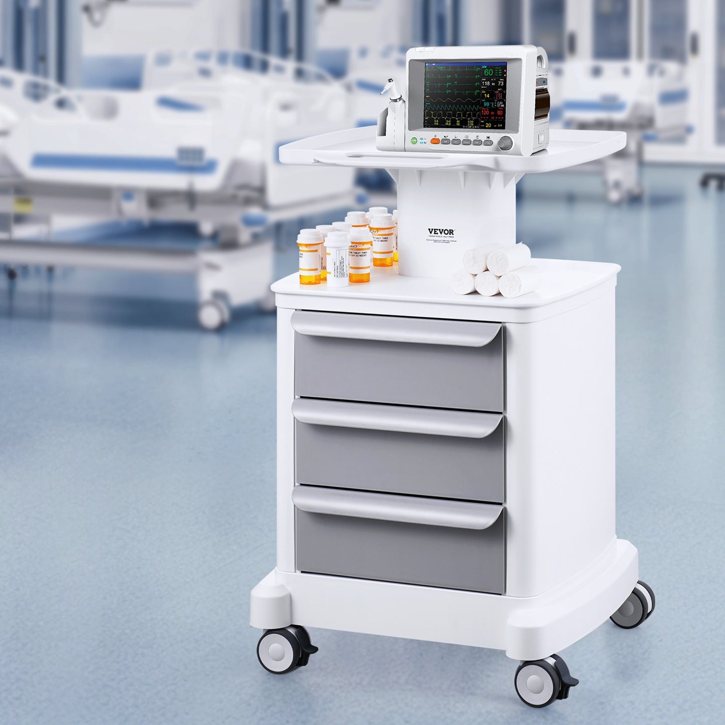 Medische Kar – Laboratoriumkar – Trolley – Medische Trolley – Opbergkar – 4 Laden & Bovenbak – Duurzaam ABS Materiaal – 4 Stilte Wielen