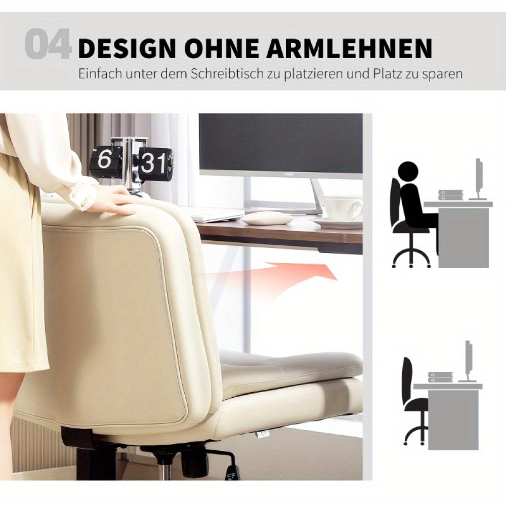 Bureaustoel – Office Chair – Bureaustoel Zonder Armleuningen – Draaistoel – Bureaustoelen Met Wieltjes – Lichtbruin – Verstelbare Zithoogte – Extra Kussen Voor Comfort