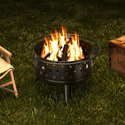Tuinhaard Buiten – Vuurkorf – Vuurschaal – Openhaard – Terrashaard – Diameter 83 cm – Inclusief Grill en Weerbestendige Cover – Zwart