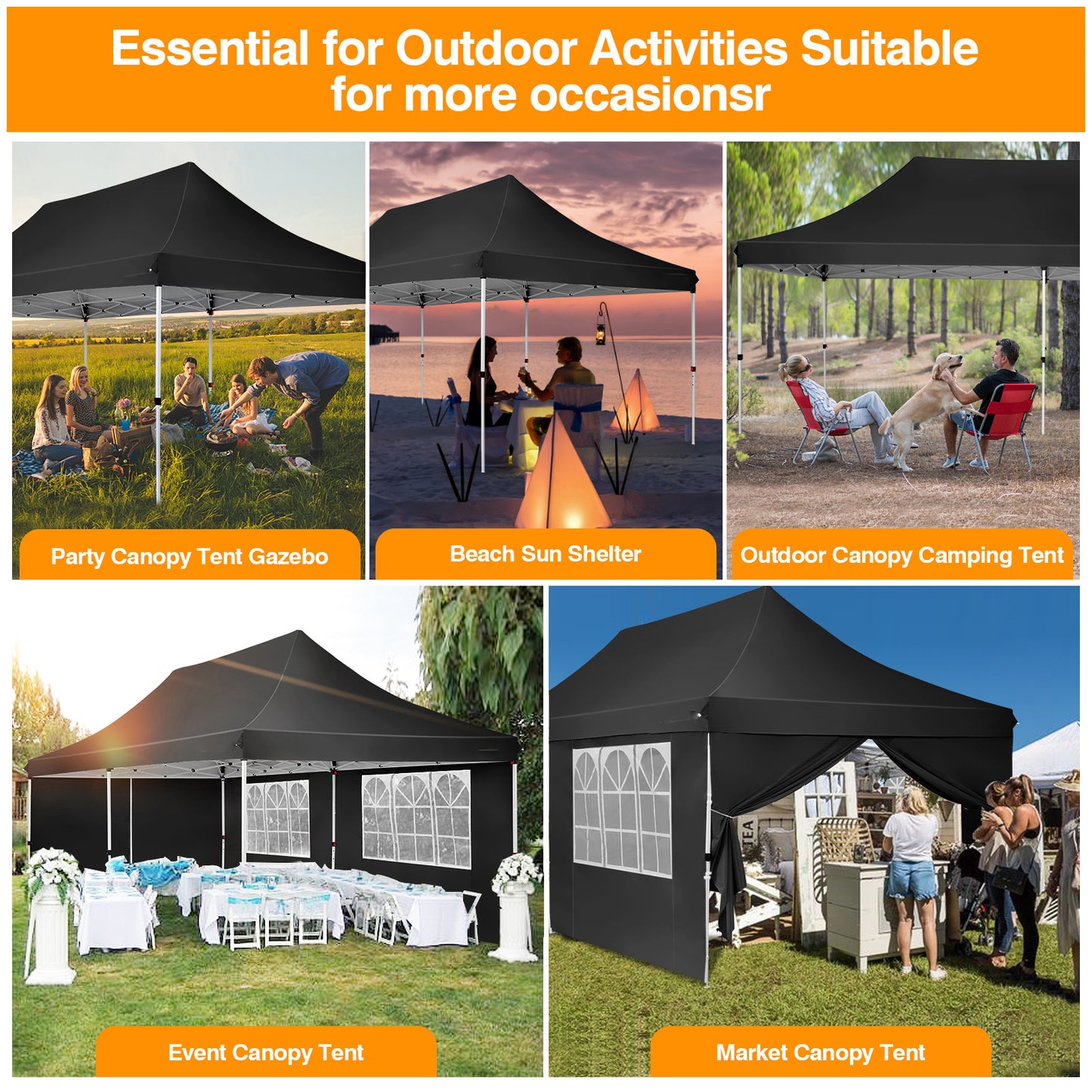 Pop-up Partytent – Vouwtent – Evenemententent – Markttent – Tuinpaviljoen – 6 Afneembare Zijwanden – 20x20 Meter Ruimte – Robuust Legering Frame – Khaki