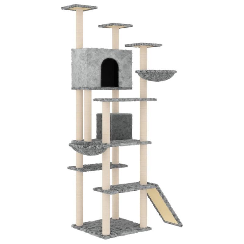 Krabpaal – Kattenklimrek – Krabmeubel – Kattenboom – Krabplank – Duurzaam Hout – 191 cm Hoog – Lichtgrijs