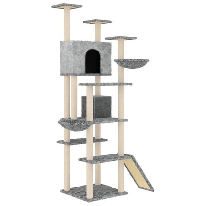 Krabpaal – Kattenklimrek – Krabmeubel – Kattenboom – Krabplank – Duurzaam Hout – 191 cm Hoog – Lichtgrijs