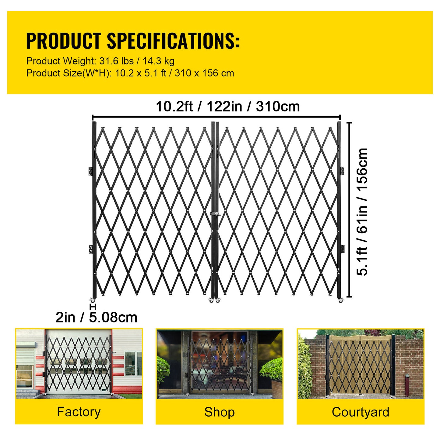 Dubbele Vouwdeur – Vouwdeur Security Gate – Schaarpoort – Rolpoort – Veiligheidspoort – Zwaar Gepoedercoat Staal – 155x310 cm Groot