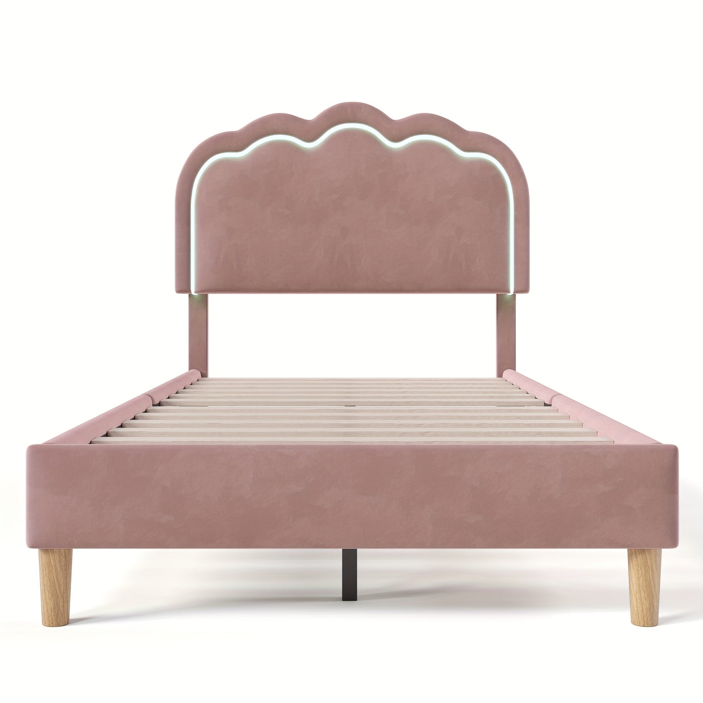 Eenpersoonsbed – Single Bed – Bedframe – Slaapbed – Gestoffeerd Bed – Verstelbare Hoofdsteun – Hoogwaardig Massief Houten Frame – Roze Velvet Bekleding – 90 x 200 cm – Plat Lattenbodem