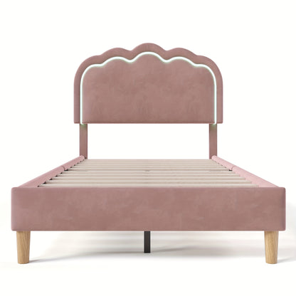 Eenpersoonsbed – Single Bed – Bedframe – Slaapbed – Gestoffeerd Bed – Verstelbare Hoofdsteun – Hoogwaardig Massief Houten Frame – Roze Velvet Bekleding – 90 x 200 cm – Plat Lattenbodem