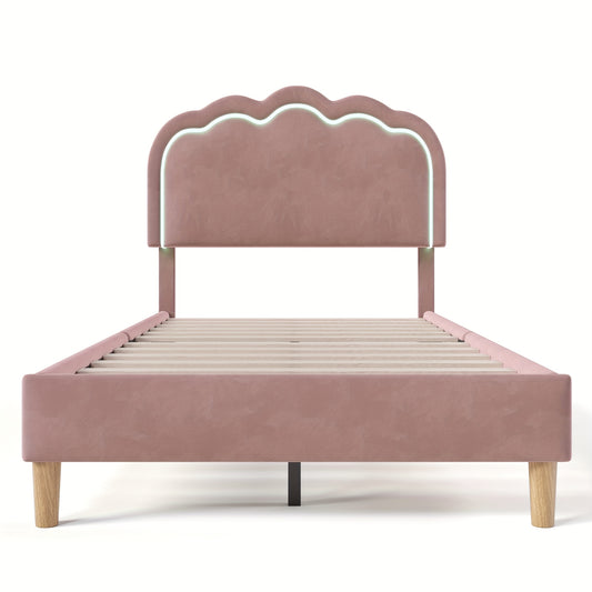 Eenpersoonsbed – Single Bed – Bedframe – Slaapbed – Gestoffeerd Bed – Verstelbare Hoofdsteun – Hoogwaardig Massief Houten Frame – Roze Velvet Bekleding – 90 x 200 cm – Plat Lattenbodem