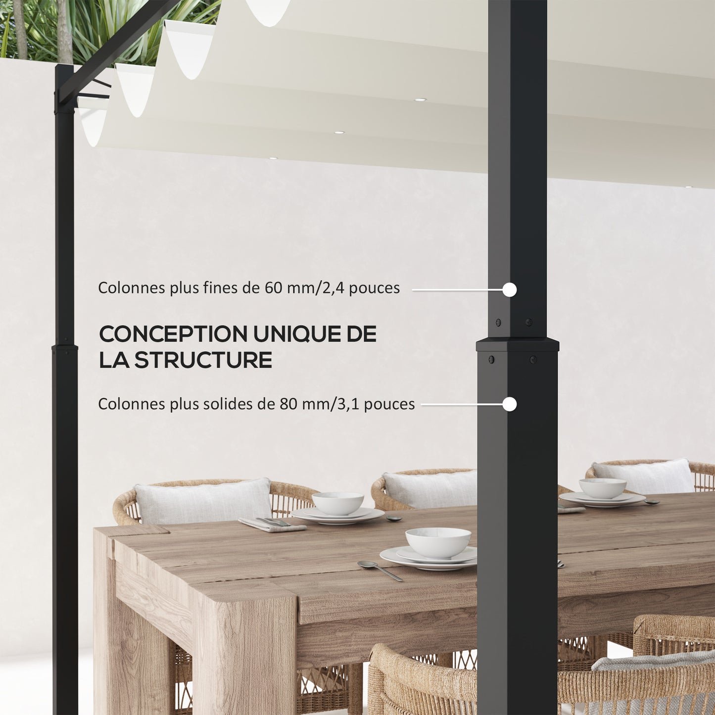 Pergola Uitschuifbare Overkapping Tuinoverkapping Zonwering Schaduwdoek – Crèmewit – 3x3 meter – Polyester UPF30+ – Magnetische Sluiting