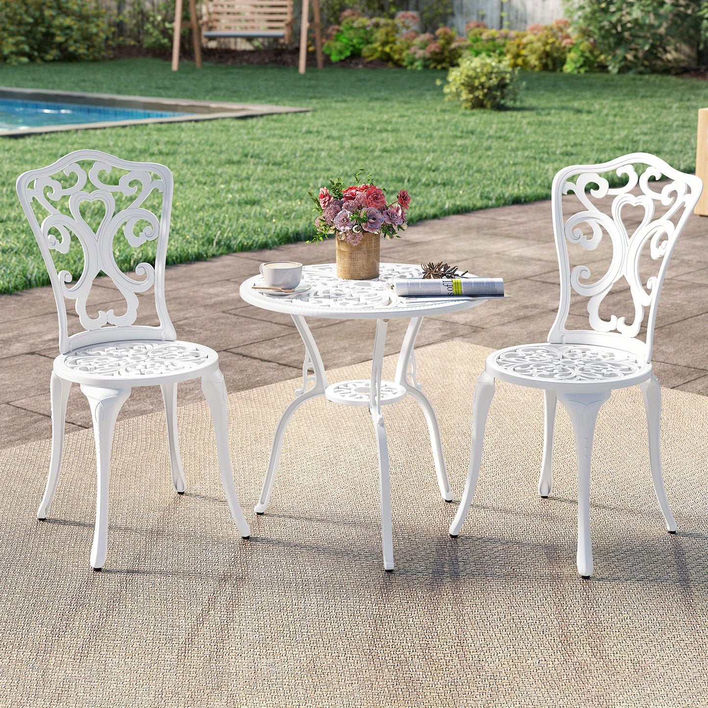 3-delige Bistro Set – Tuinset – Terrasmeubilair – Balkonset – Buitenmeubilair – Weerbestendig Gietaluminium – Parasoluitsparing
