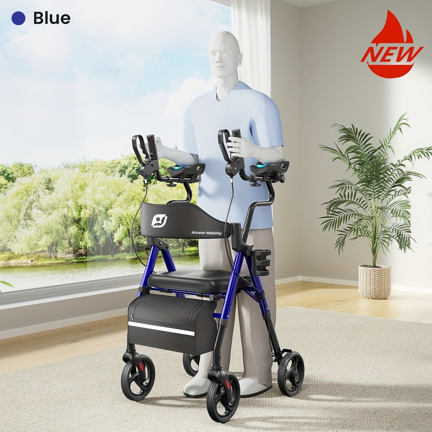 Rollator – Wandelwagen – Looprek – Mobiliteitshulpmiddel – Seniorenrollator – Rood – Grote 20,32 cm All-Terrain Wielen – Verstelbaar Frame Met Comfortabele Zitting