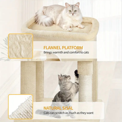Kattenboom – Krabpaal – Klimpaal – Kattenhuis – Speelparadijs – Lichtgrijs – 203 cm Hoog – 7 Sisal Krabpalen & 2 Ruime Holletjes