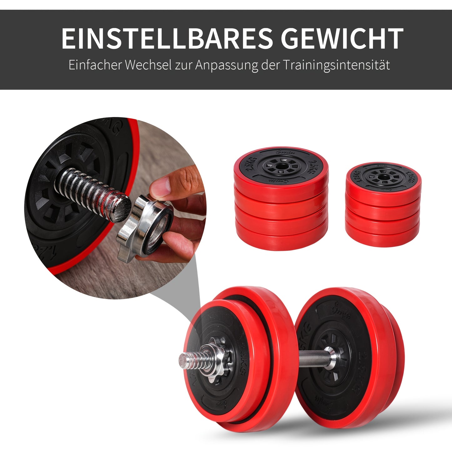 Dumbbell Set 20kg S 2in 1 Adjustable Dumbbell And Barbell Red And Black Suitable for Home Gym And Muscle Training 21.5 X 21.5 X 3.8cm, Fullbody Exercise