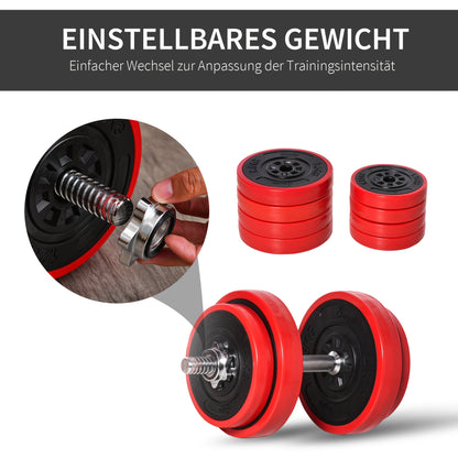 Dumbbell Set 20kg S 2in 1 Adjustable Dumbbell And Barbell Red And Black Suitable for Home Gym And Muscle Training 21.5 X 21.5 X 3.8cm, Fullbody Exercise