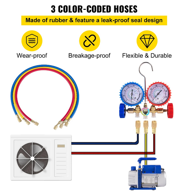 Vacuumpomp - 1.8CFM - 2 fasen - 1HP Koelmiddel Vacuümpomp - Koelgereedschap - HVAC-koeling - met spruitstukmeter - Blauw - QUORE