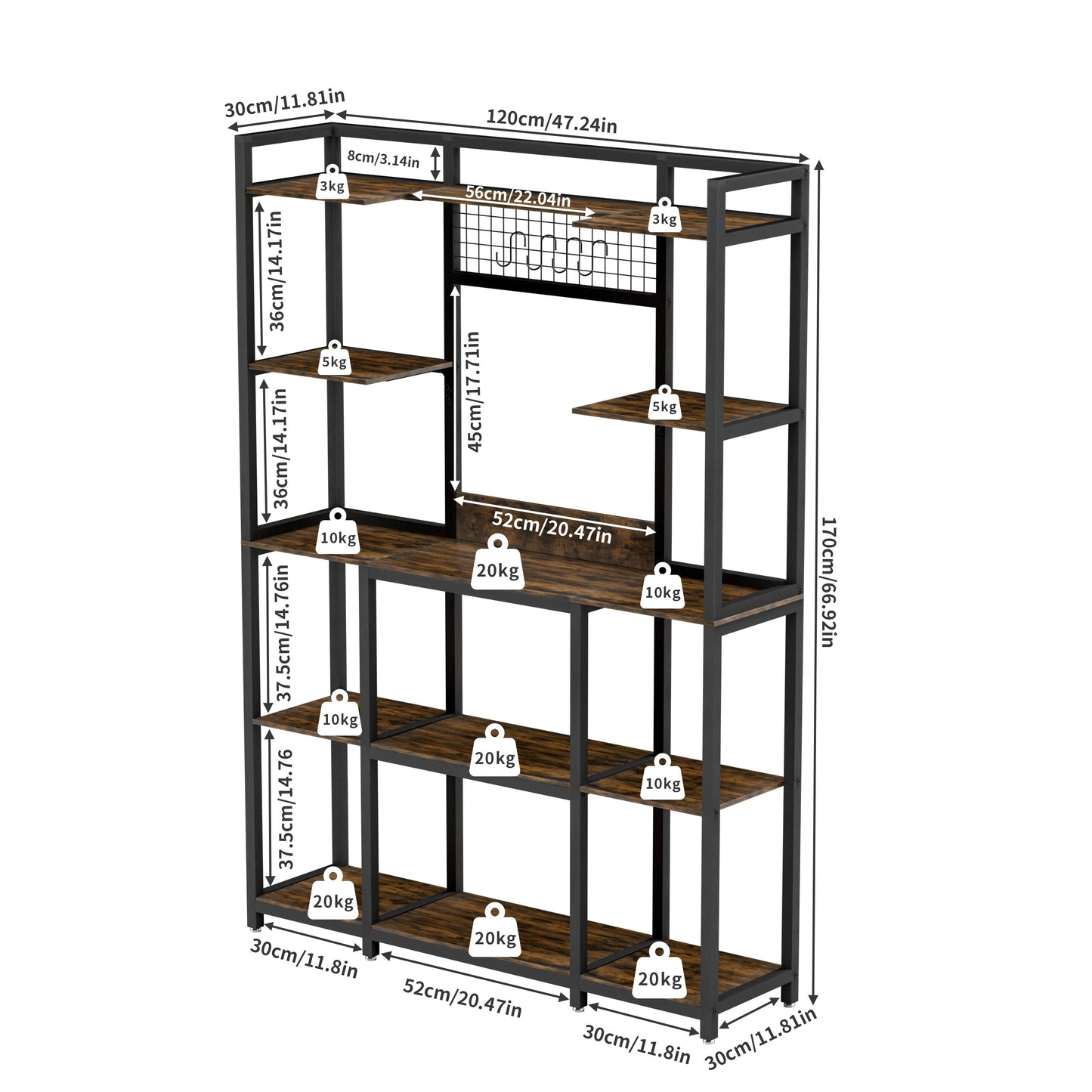 Keukenrek – Keukenkast – Opbergrek – Keukenorganizer – Stellingkast – 5 Lagen – Metaal Frame Met Houten Planken – 120x30x170 cm