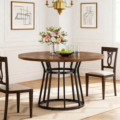 Ronde Eettafel – Ronde Tafel – Eetkamertafel – Keukentafel – Tafel Voor 4 Personen – 119,89 cm Diameter – Bruin Onderstel Metaal
