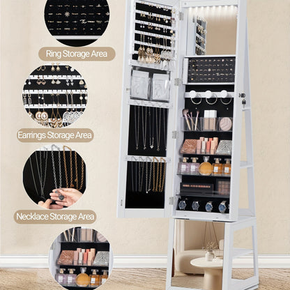 Jewelry Cabinet With 360° Swivel Base, Lockable Full Length Mirror, Jewelry Cabinet Mirror, Jewelry Storage, Large 4 Tier Storage Compartments, Jewelry Cabinet, Jewelry Armoires