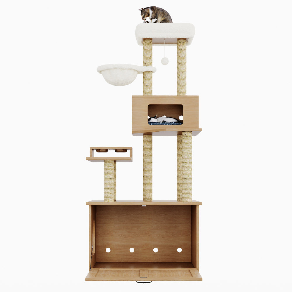 Krabpaal – Kattenboom – Kattenhuis – Krabmeubel – Krabtoren – Ruime Platforms – Aluminium Frame – 80x50x173 cm – Ruimtebesparend Design