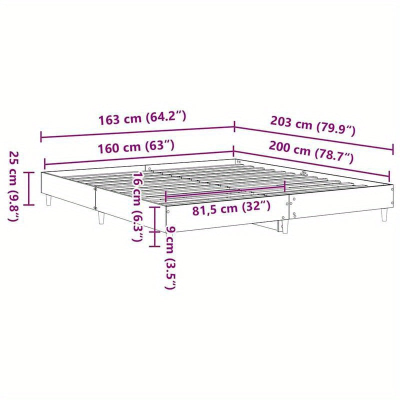 Bedframe – Houten Bed – Tweepersoonsbed – Koninklijk Bed – Eenpersoonsbed – Sonoma Eiken – 160x200 cm – Stevig en Duurzaam