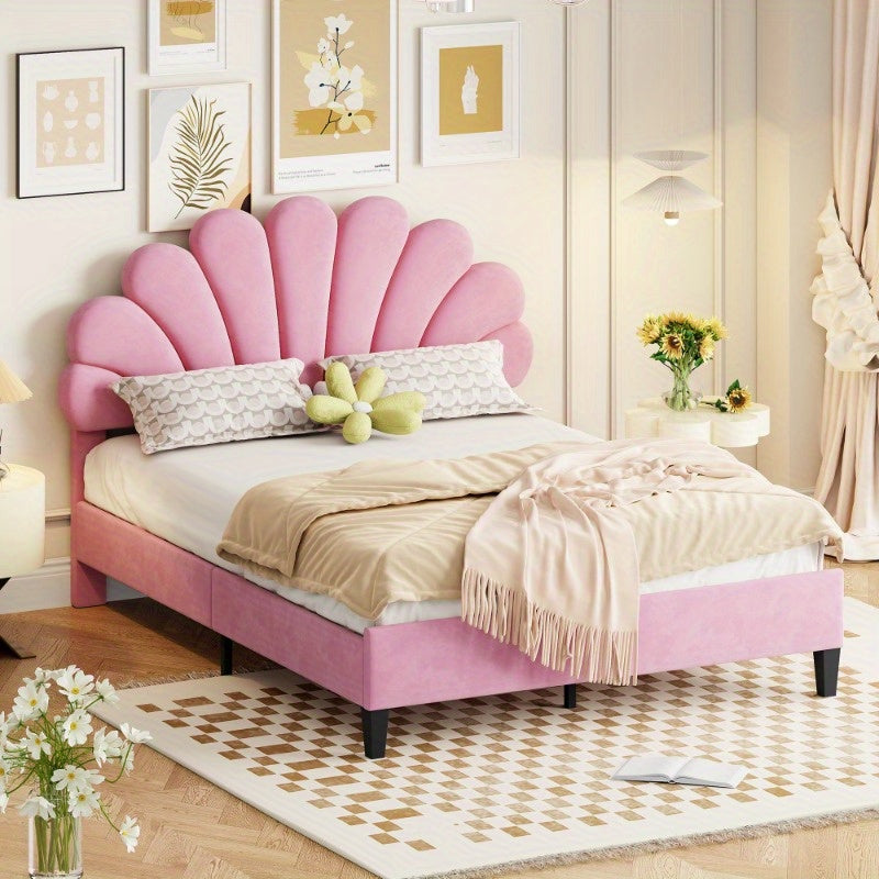 Tweepersoonsbed – Bedframe – Slaapbank – Logeerbed – Bed 140x200 cm – Roze Velours Stoffering – Gevlochten Lattenbodem
