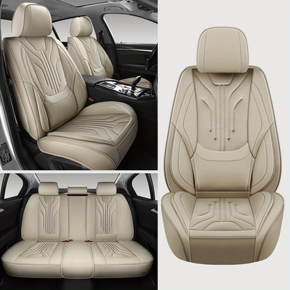 Autostoelhoezen – Stoelhoezen Auto – Auto Bekleding – Stoelbekleding – Universele Stoelhoezen – Beige Kleur – Premium PU Leer – Sponsvulling Comfort
