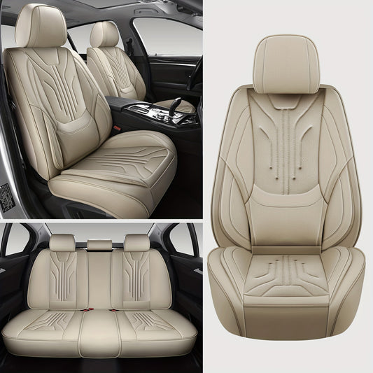 Autostoelhoezen – Stoelhoezen Auto – Auto Bekleding – Stoelbekleding – Universele Stoelhoezen – Beige Kleur – Premium PU Leer – Sponsvulling Comfort