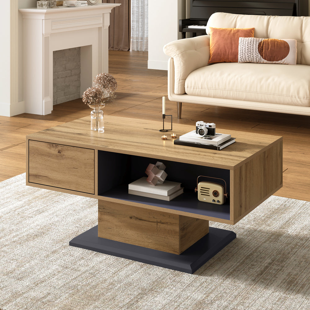 Contemporary Coffee Table with Dual-sided Storage Compartments, Spacious Storage Bays and Additional Built-in Dividers. A Versatile Living Room Table Offering Practical Design for Effortless Organisation and Storage.