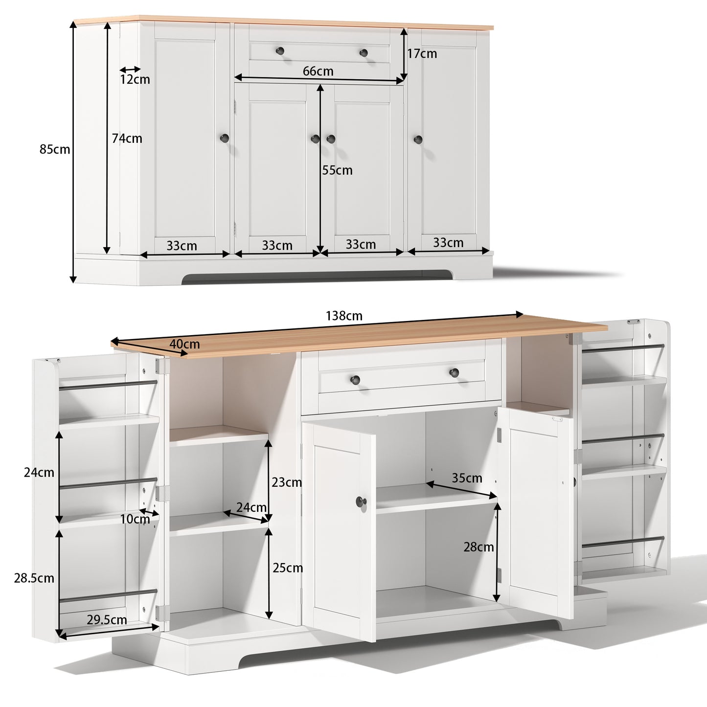 Dressoir – Buffetkast – Opbergkast – Ladekast – Kast – Ruime Indeling 138 cm – Modern Houtmateriaal Met Kantelbeveiliging