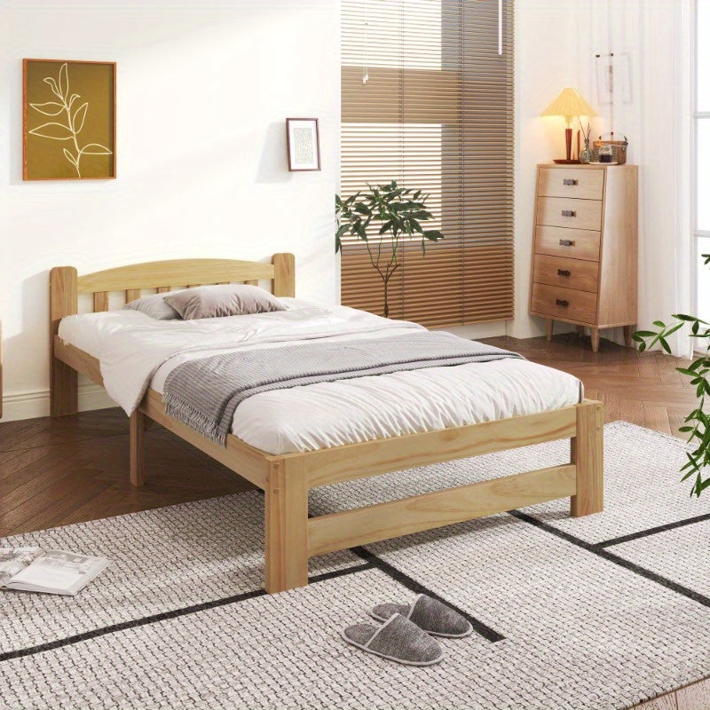 Bedframe – Eenpersoonsbed – Jeugdbed – Logeerbed – Slaapkamerbed – Massief Hout – 90x200 cm – Vooraf Gemonteerd – Lattenbodem – Klassiek Minimalistisch Design