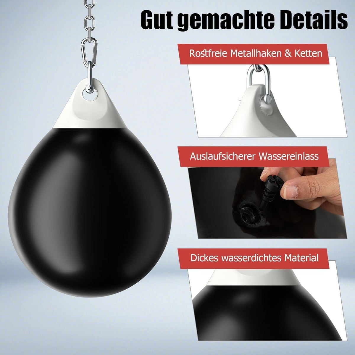 Watergevulde Bokszak – Bokszak – Punching Bag – Trainingszak – Kickbokszak – Lekvrij Ontwerp – Metalen Ophangketting & Vulbuis