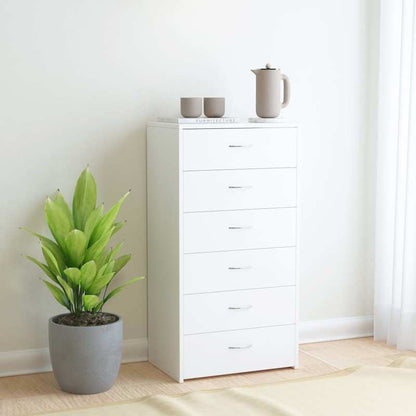 Dressoir – Ladekast – Opbergkast – Buffetkast – Kast – Wit Hout – 6 Ruime Lades – Compact 50x34x96 cm