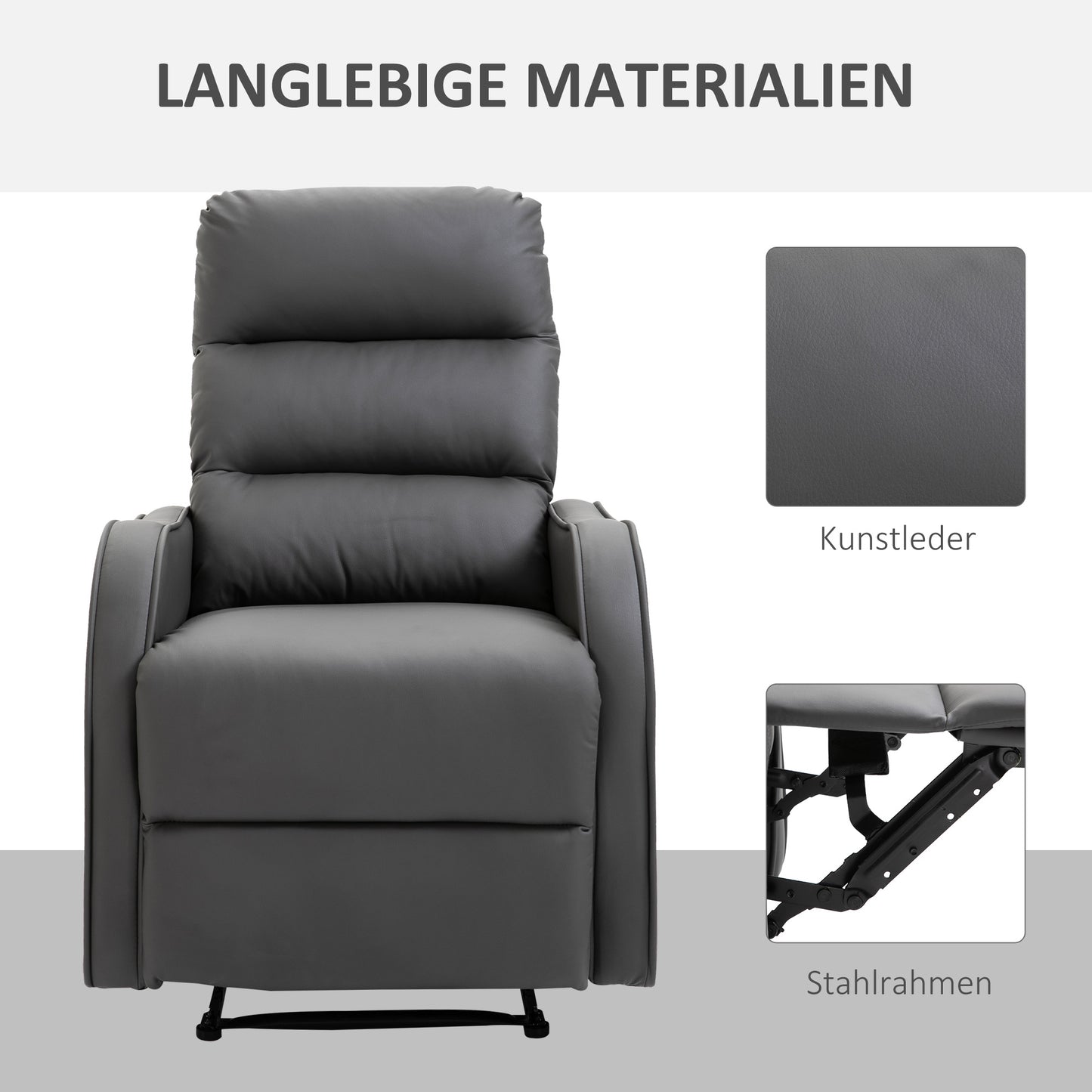 Relaxfauteuil – Recliner – Fauteuil – Tv-stoel – Leunstoel – Donkergrijs – Verstelbare Rugleuning 160° – Kunstleer Bekleding