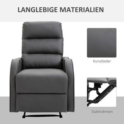 Relaxfauteuil – Recliner – Fauteuil – Tv-stoel – Leunstoel – Donkergrijs – Verstelbare Rugleuning 160° – Kunstleer Bekleding
