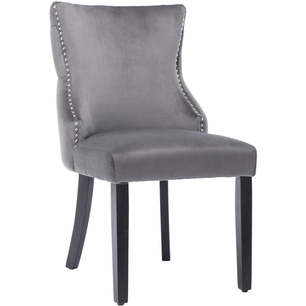Eetkamerstoel – Stoel – Kuipstoel – Woonkamerstoel – Designstoel – Set Van 2 – Grijs Fluweel – Metalen Frame – Nagelrand & Button Stitching – Onderhoudsvriendelijke Bekleding